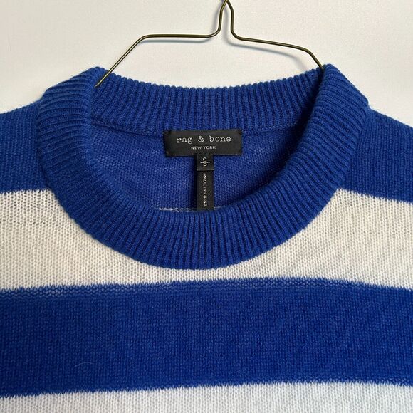 Rag & Bone blue white striped sweater, lightweight pullover knit, royal blue S - Picture 4 of 4